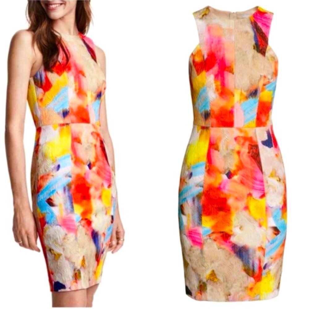 H&M knee length abstract watercolor dress size 4 - Picture 1 of 5